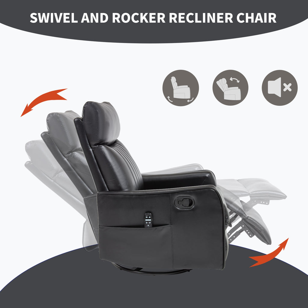 Black Faux Leather Massage Recliner Chair w/ Heat Rocker Swivel