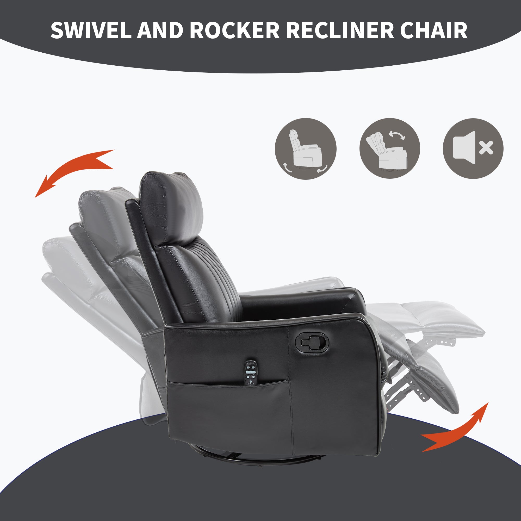 Black Faux Leather Massage Recliner Chair w/ Heat Rocker Swivel