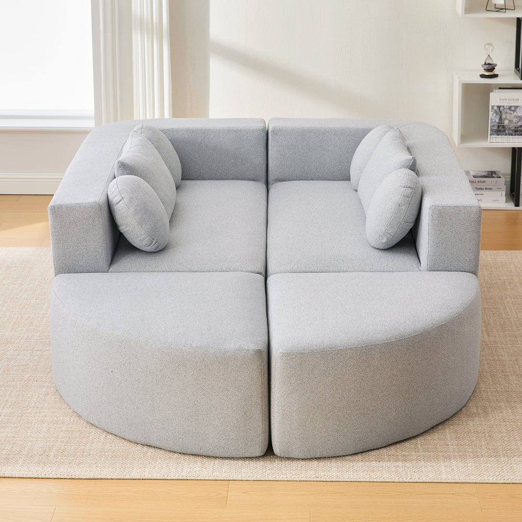 Sectional Sofa U-Shape Modular Boucle Gray 6-Seat Deep Seating 114.9x64.5 In