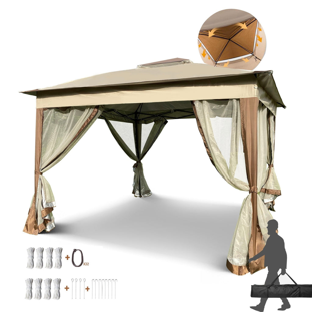 Canopy Gazebo Steel Coffee Pop-Up 11x11 Ft Double-Tier Mesh Sidewalls UV