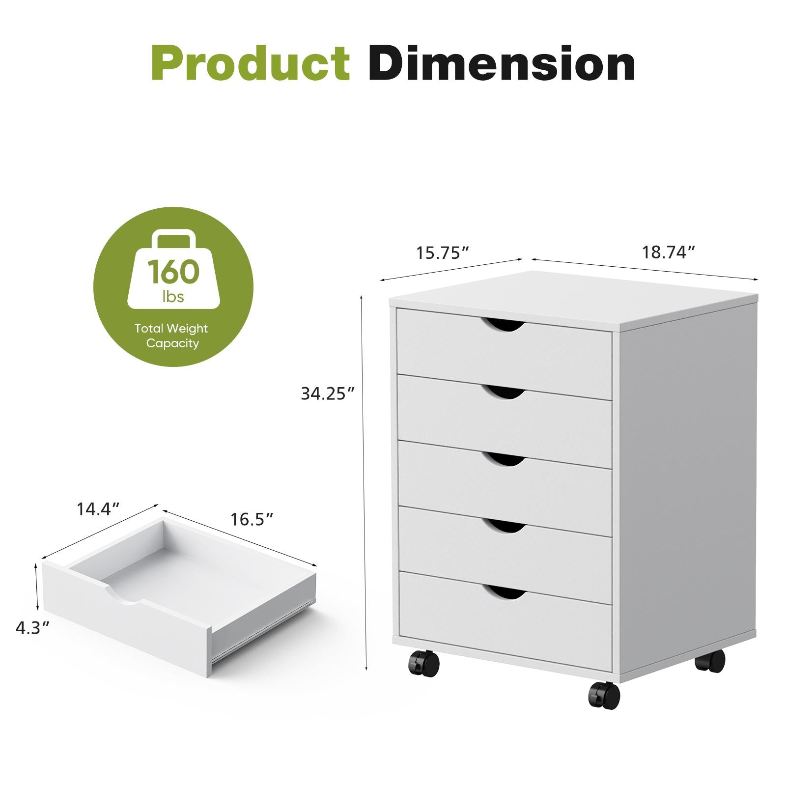 Panana 5/7 Drawer Chest, Wooden Tall Dresser Storage Dresser Cabinet With Wheels