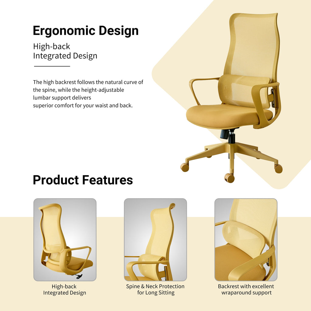 Ergonomic Office Chair Mesh High-Back Yellow 350 LB Lumbar Support Swivel