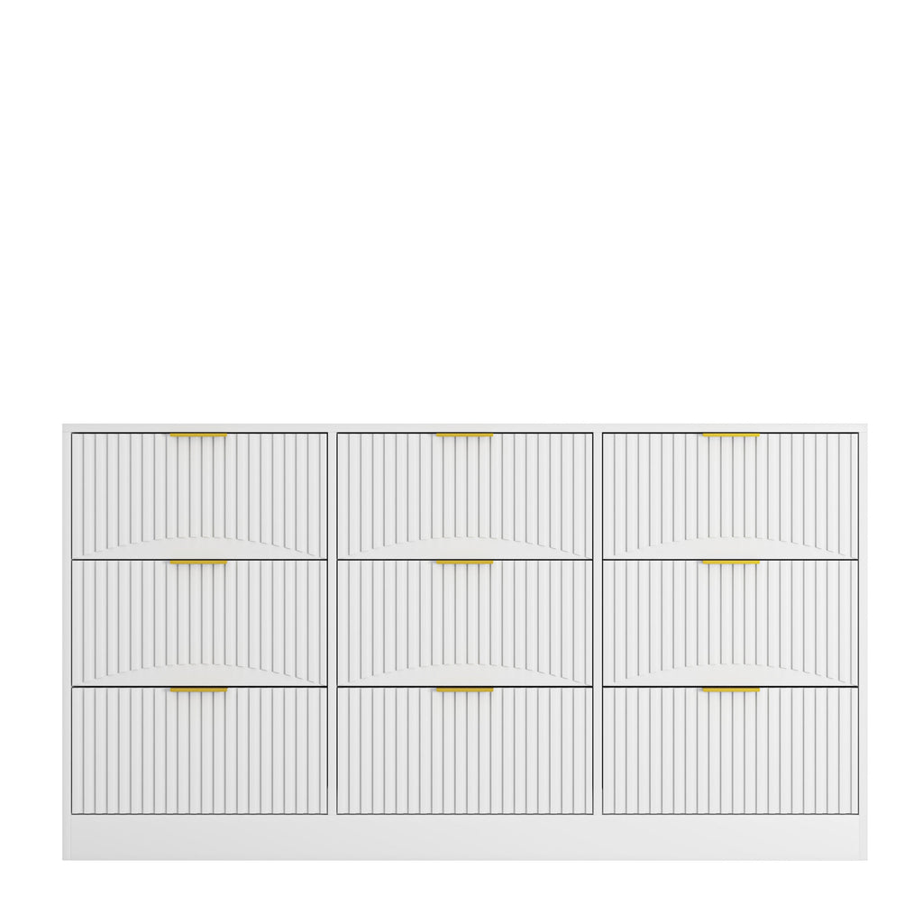 Dresser Classic 9-Drawer White Particle Board Gold Handles 63x15.74 In