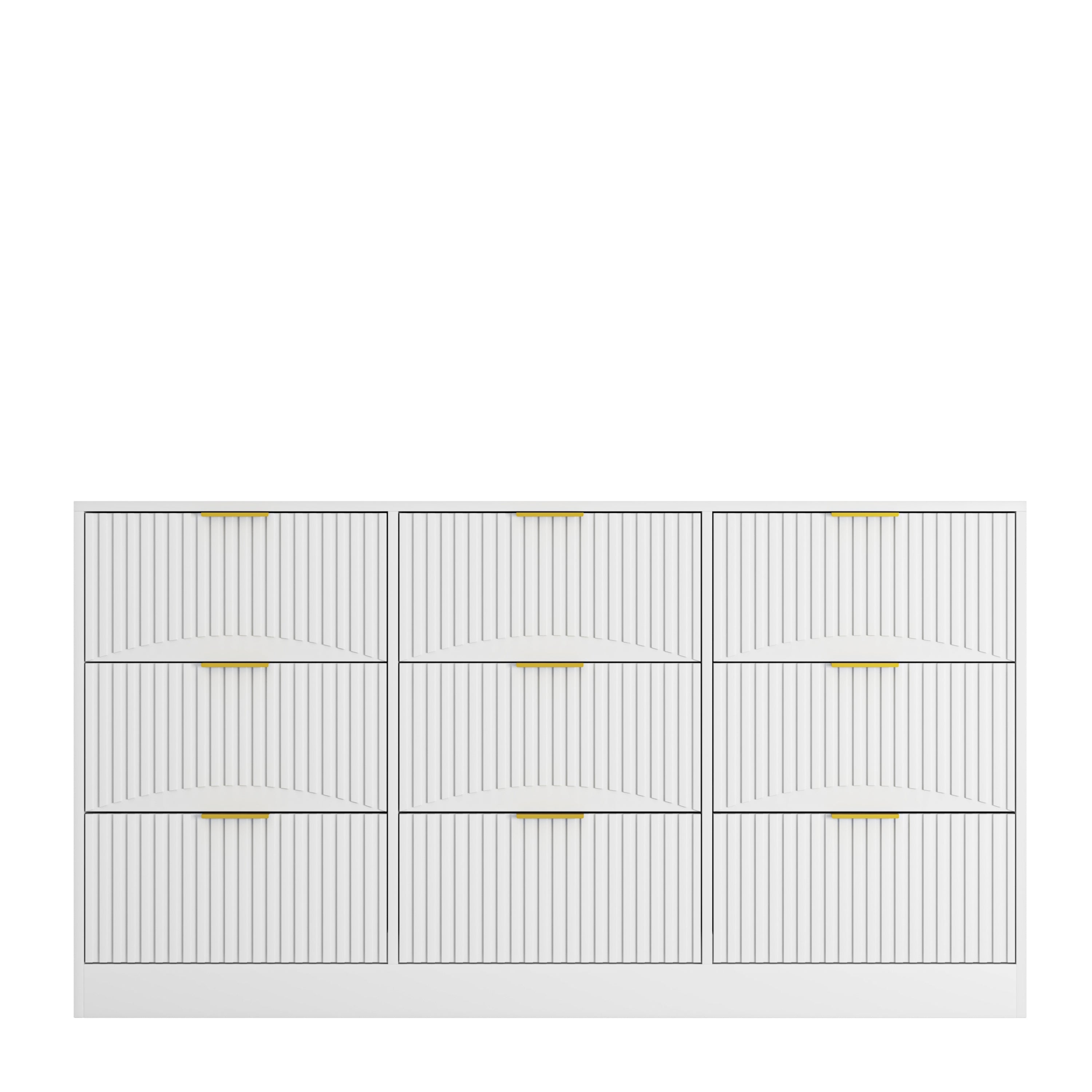 Dresser Classic 9-Drawer White Particle Board Gold Handles 63x15.74 In
