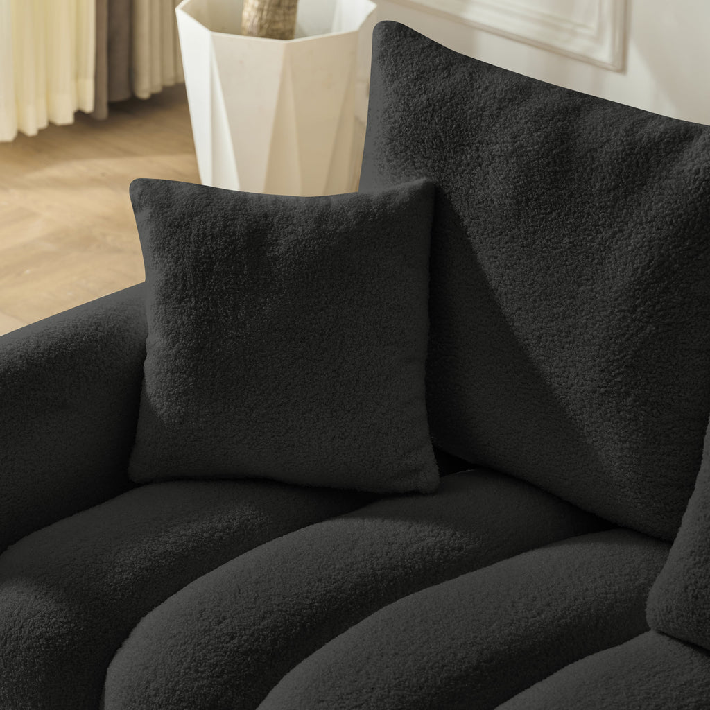 Sectional Sofa Cloud Teddy Fabric with Console USB Charger Cup Holders