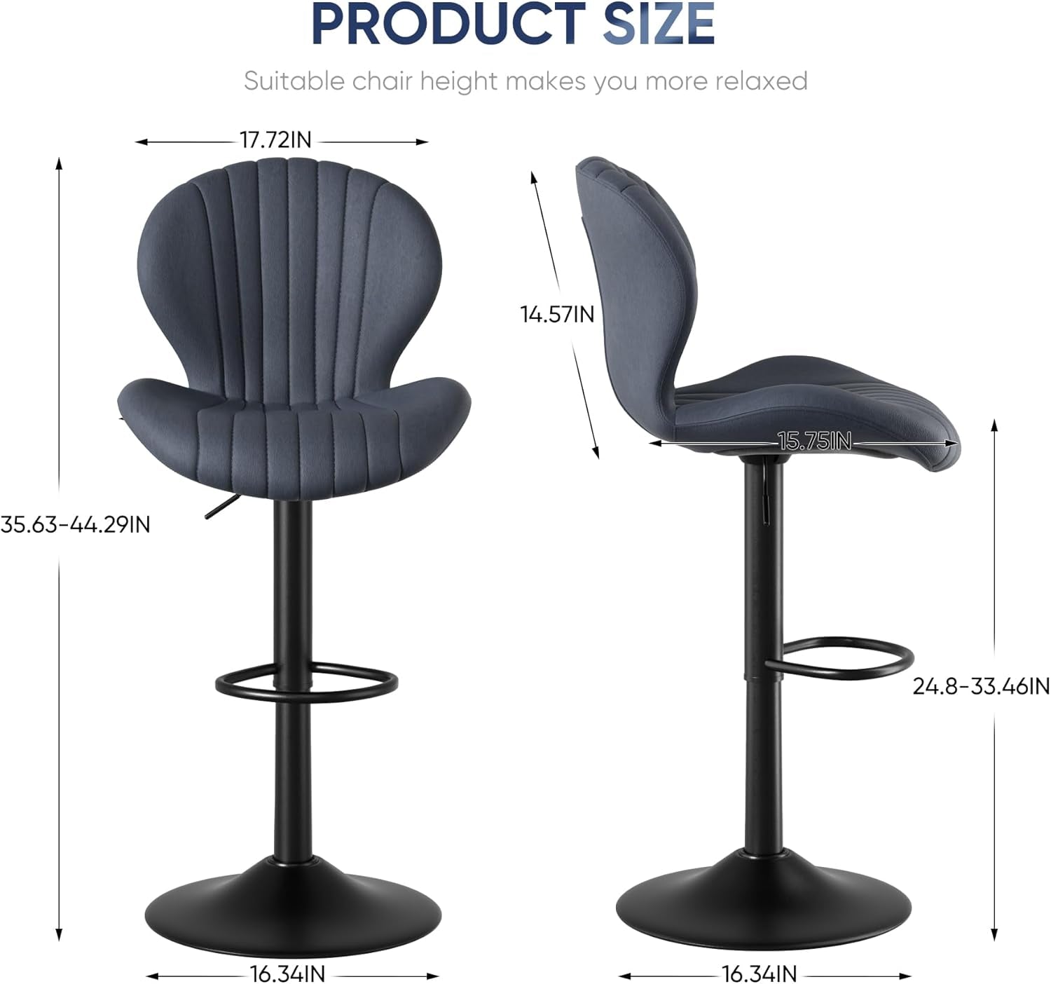 Three Swivel Bar Stools Counter Height High Back DarkGrey