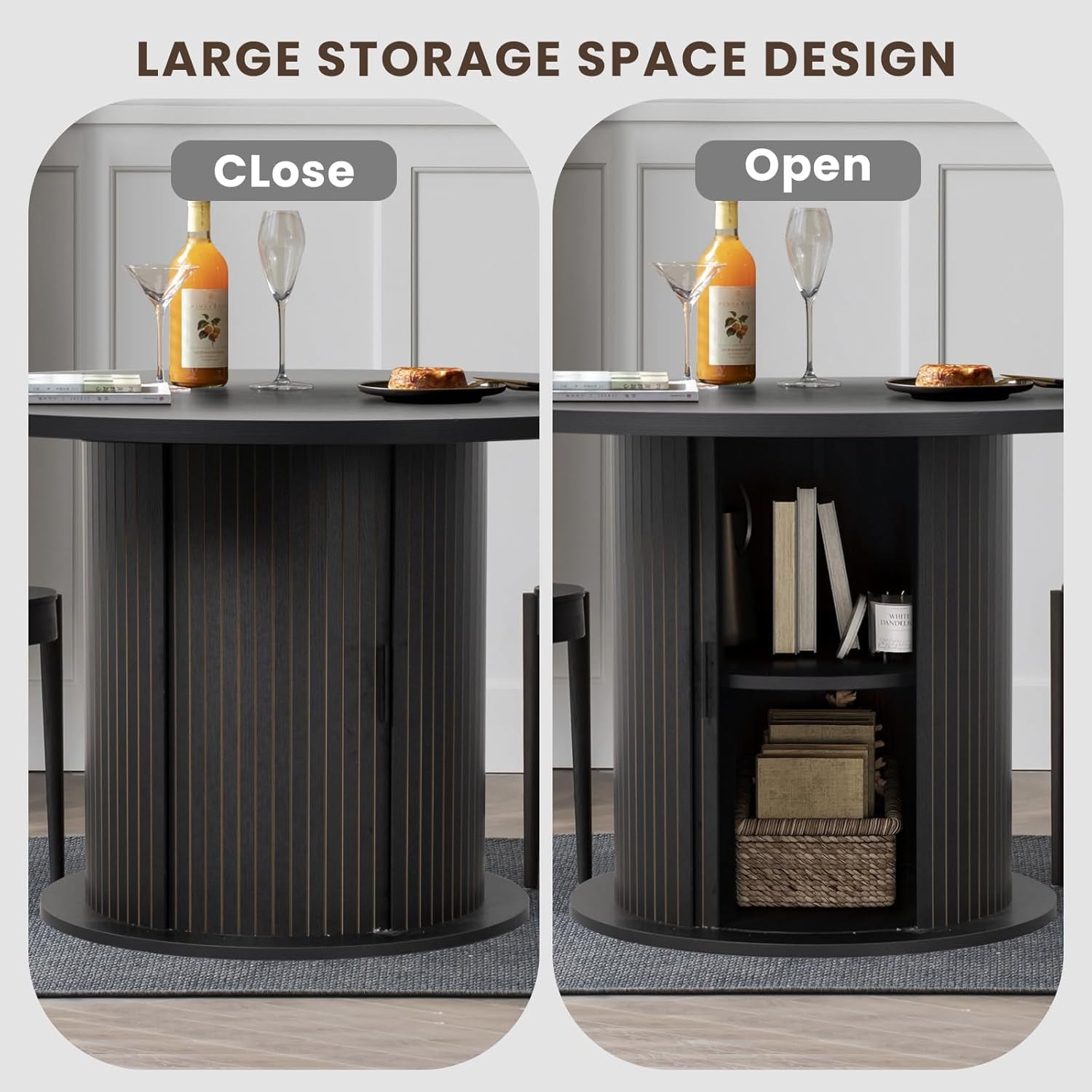 Round Dining Table Featuring Concealed Storage Black