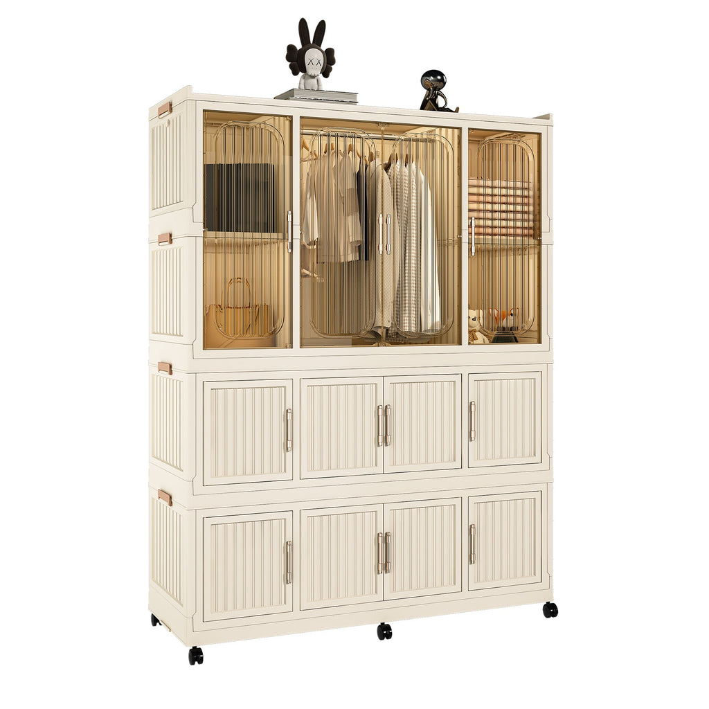 Wardrobe Closet Organizer PP Creamy White 12-Cube Hanging Rod 48x62.2 In