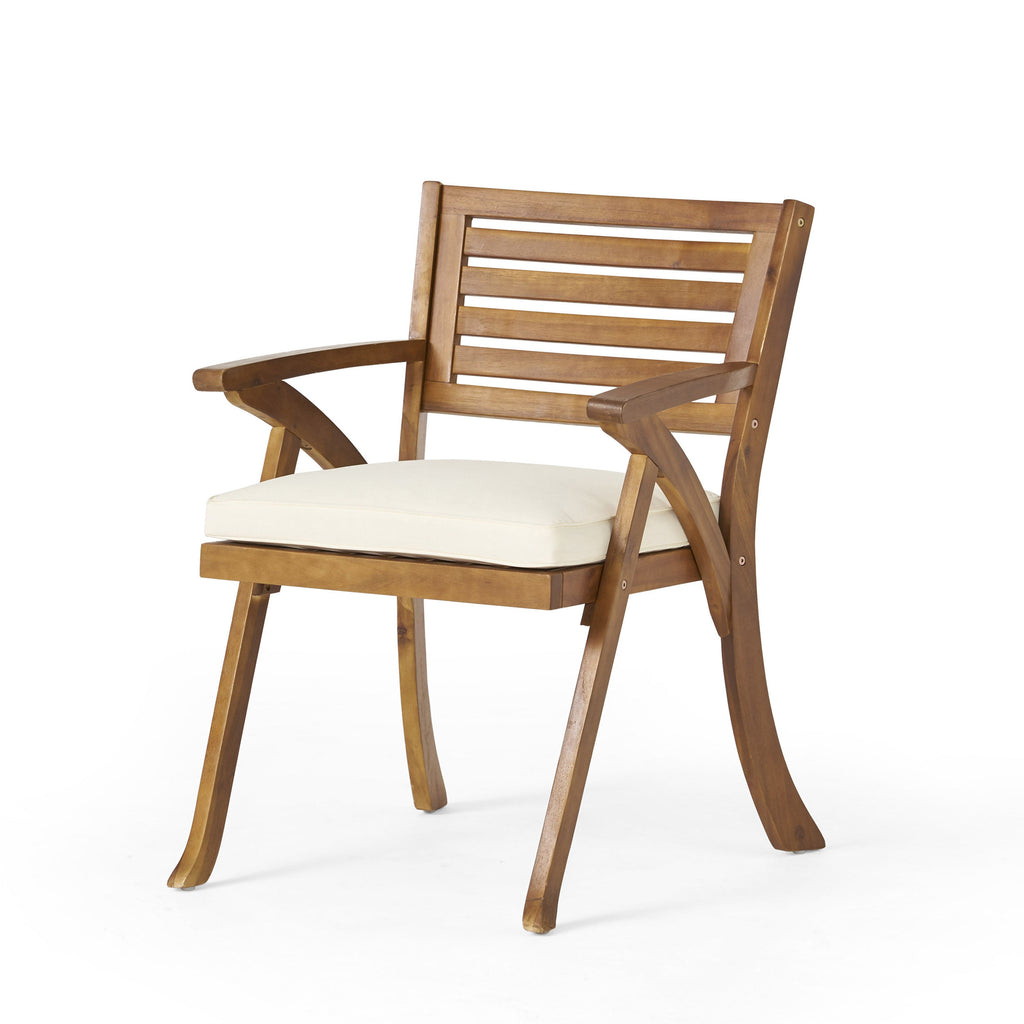 Outdoor Dining Chair Acacia Wood Teak Cream Cushion Set of 2 400 LB 27.5 In