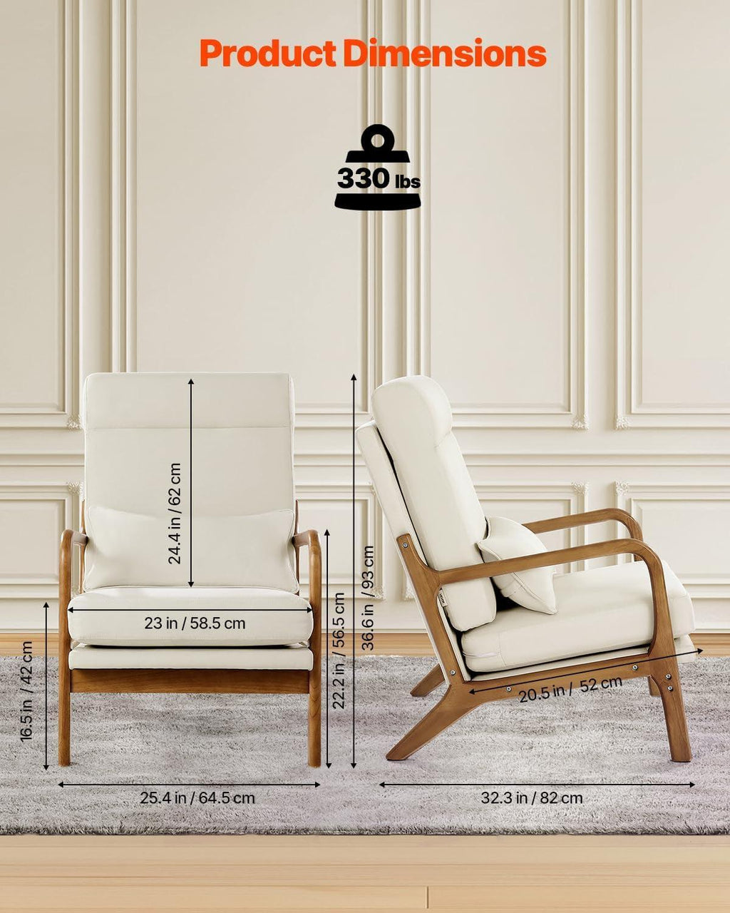 High Back Mid Century Linen Accent Chair For Living Room