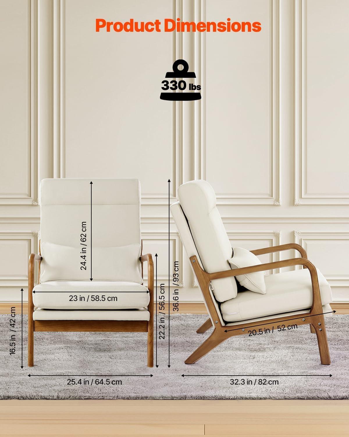 High Back Mid Century Linen Accent Chair For Living Room