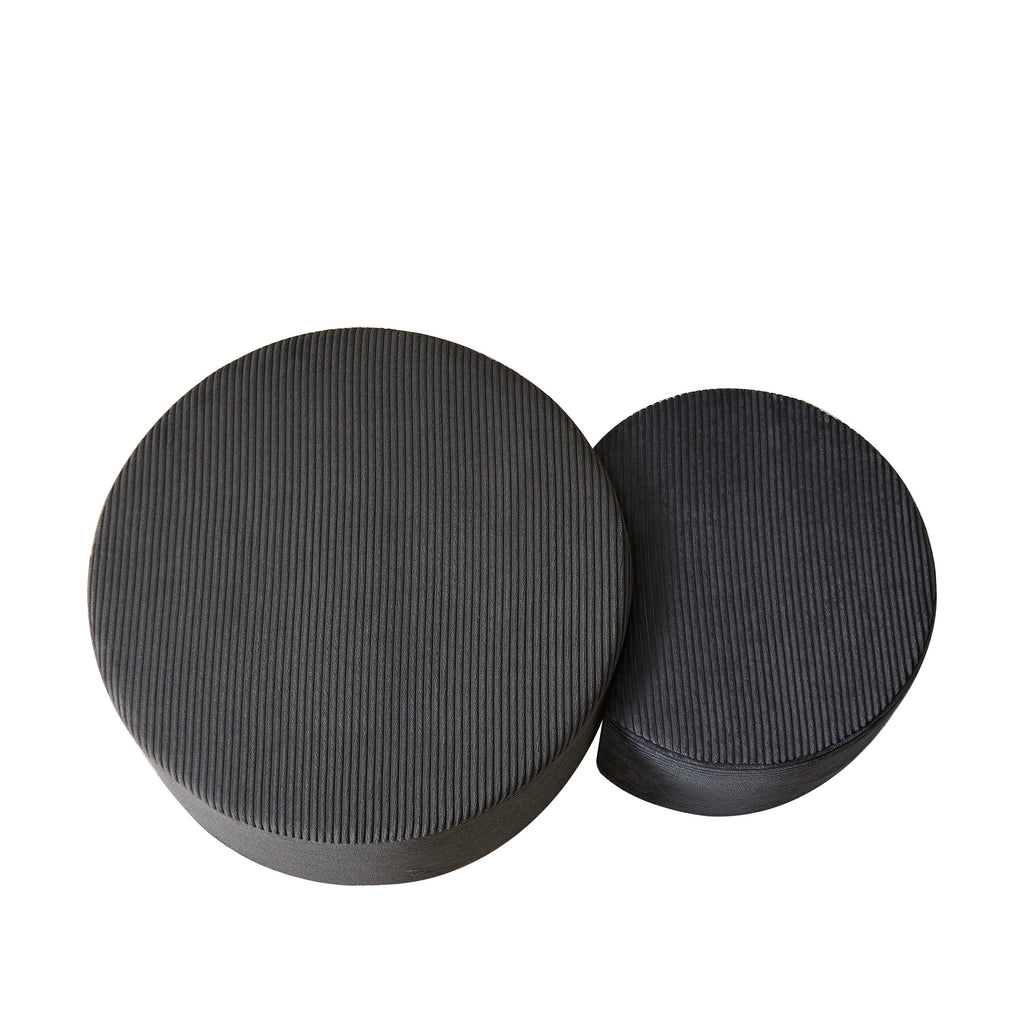 Upholstered Round Coffee Table Set of 2, Black Corduroy Fabric, No Assembly