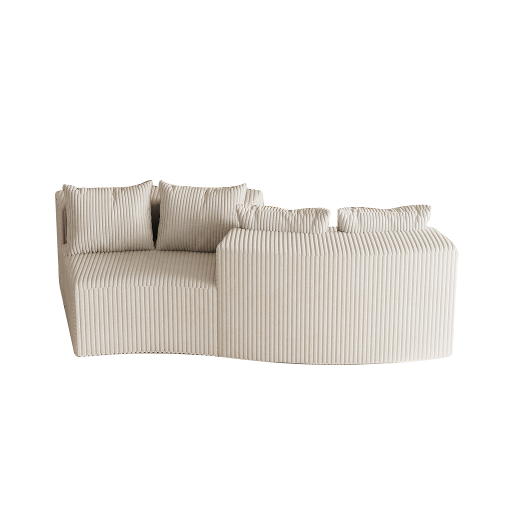 Sectional Sofa Curved Corduroy Modular with Four Pillows
