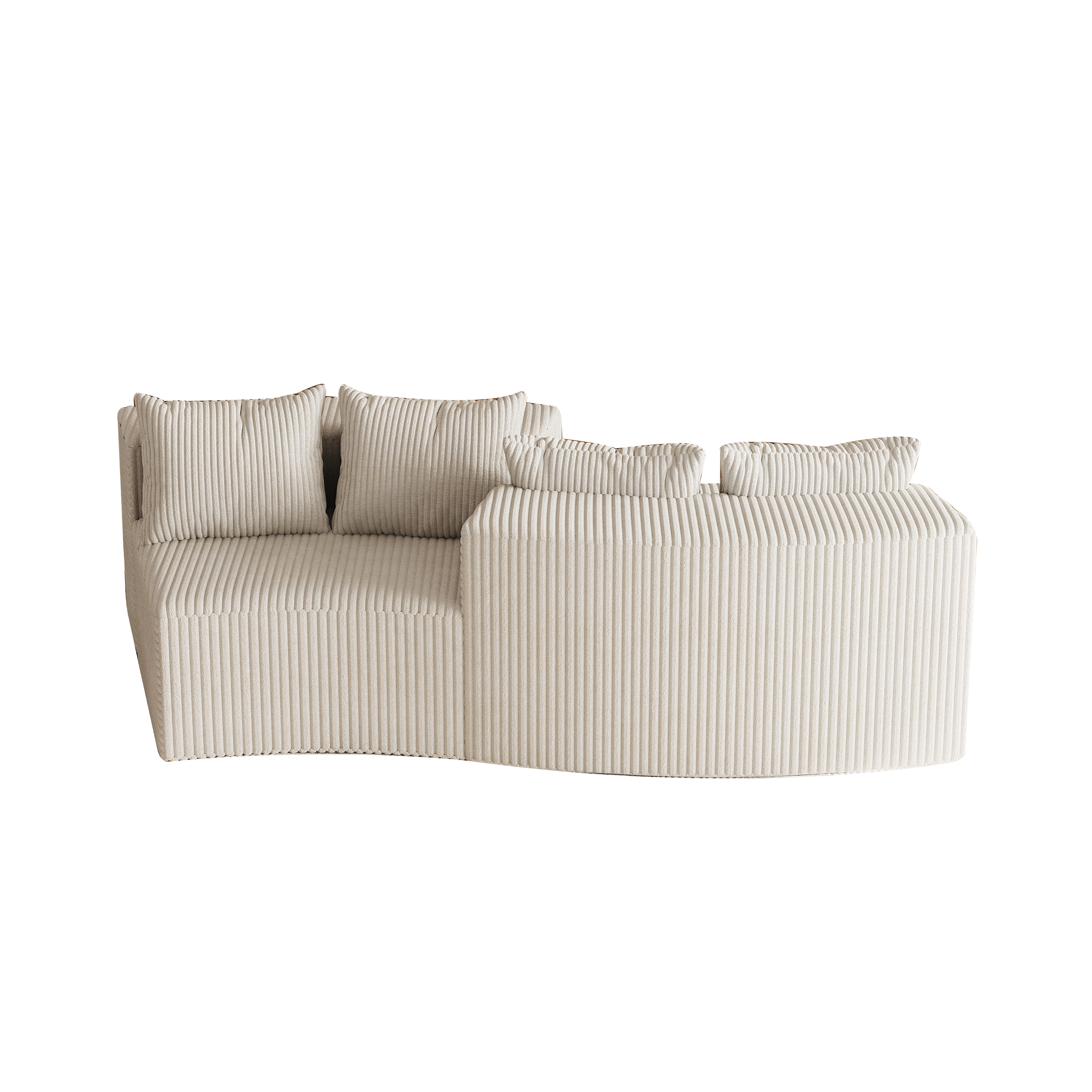Sectional Sofa Curved Corduroy Modular with Four Pillows