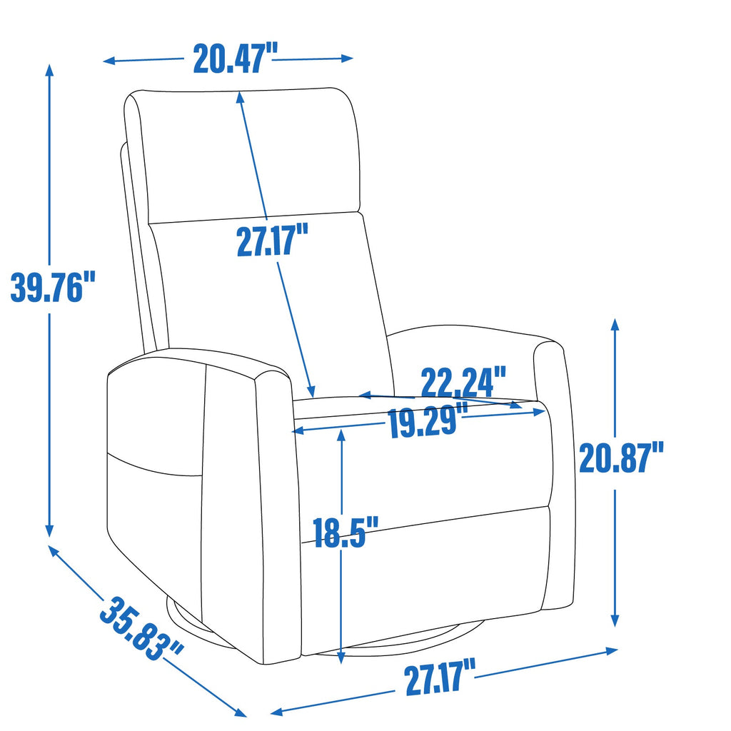 Heat Massage Manual Recliner Chair with Rocker and Swivel in Fabric for Living Room, Grey