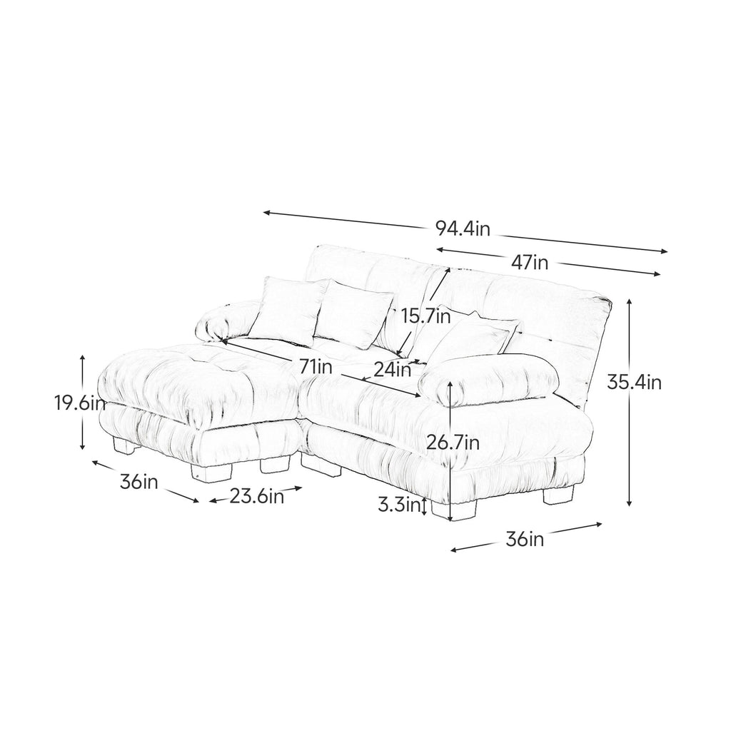 Sectional Sofa Curved Chenille Pink with Convertible Ottoman