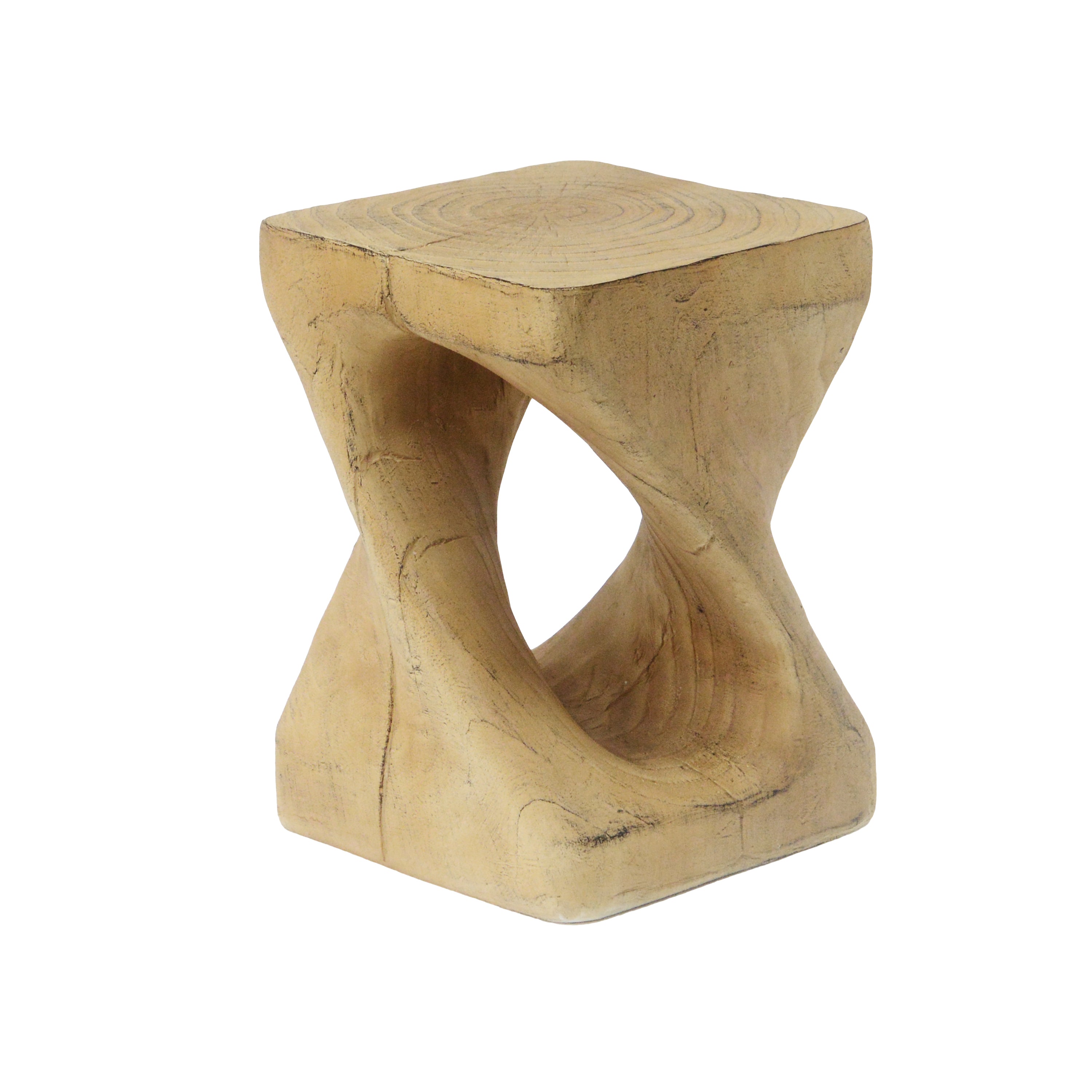 MGO Twist Shape Side Table, Wood-like Texture, Natural, 11.75x11.75x17 in