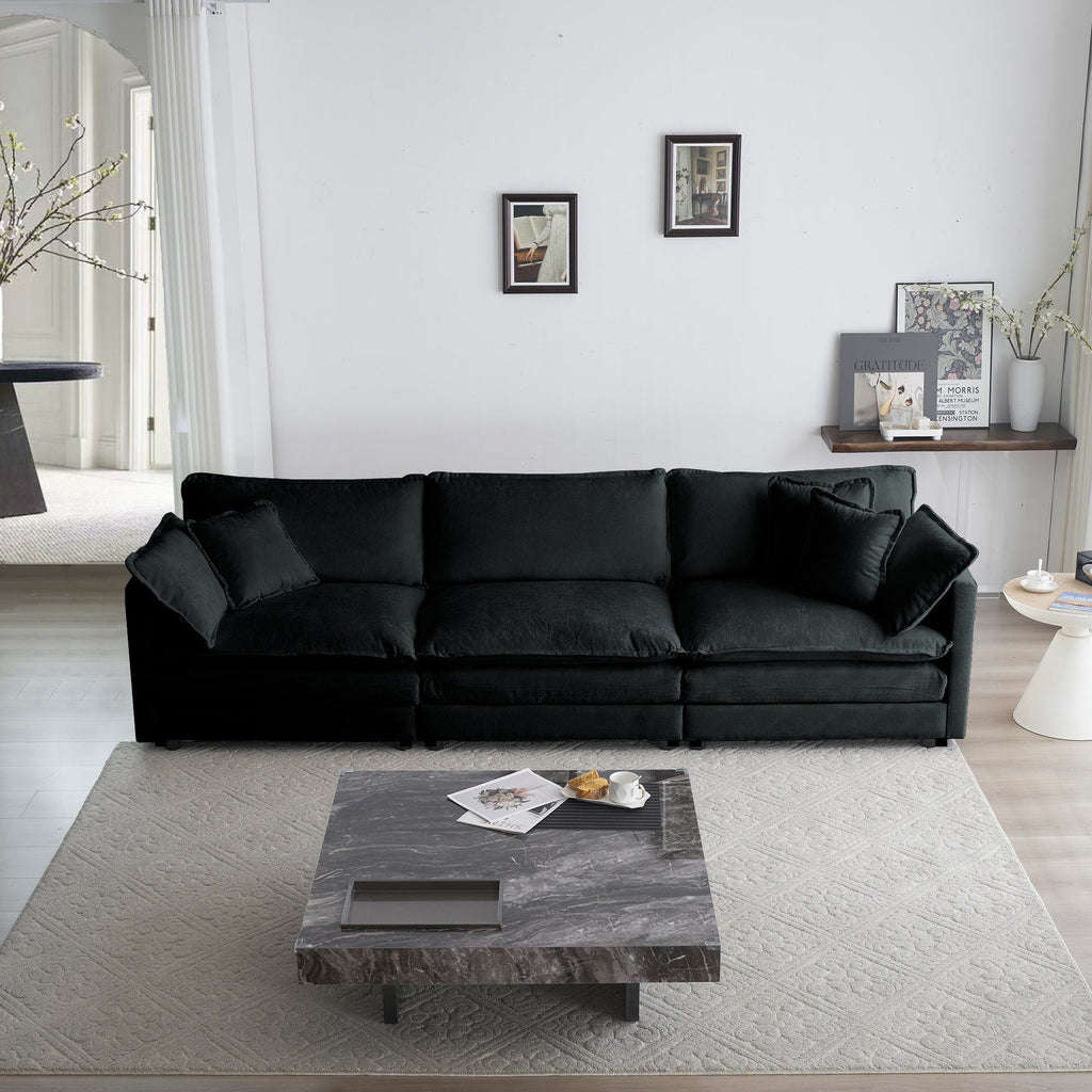 Mid-Century Modern Couch 3-Seater Sofa with Pillows
