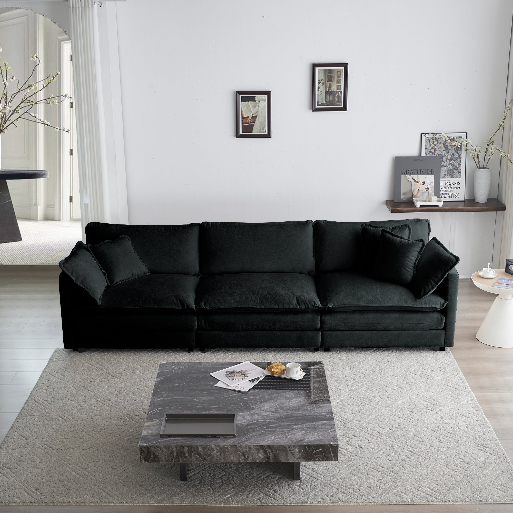 Mid-Century Modern Couch 3-Seater Sofa with Pillows