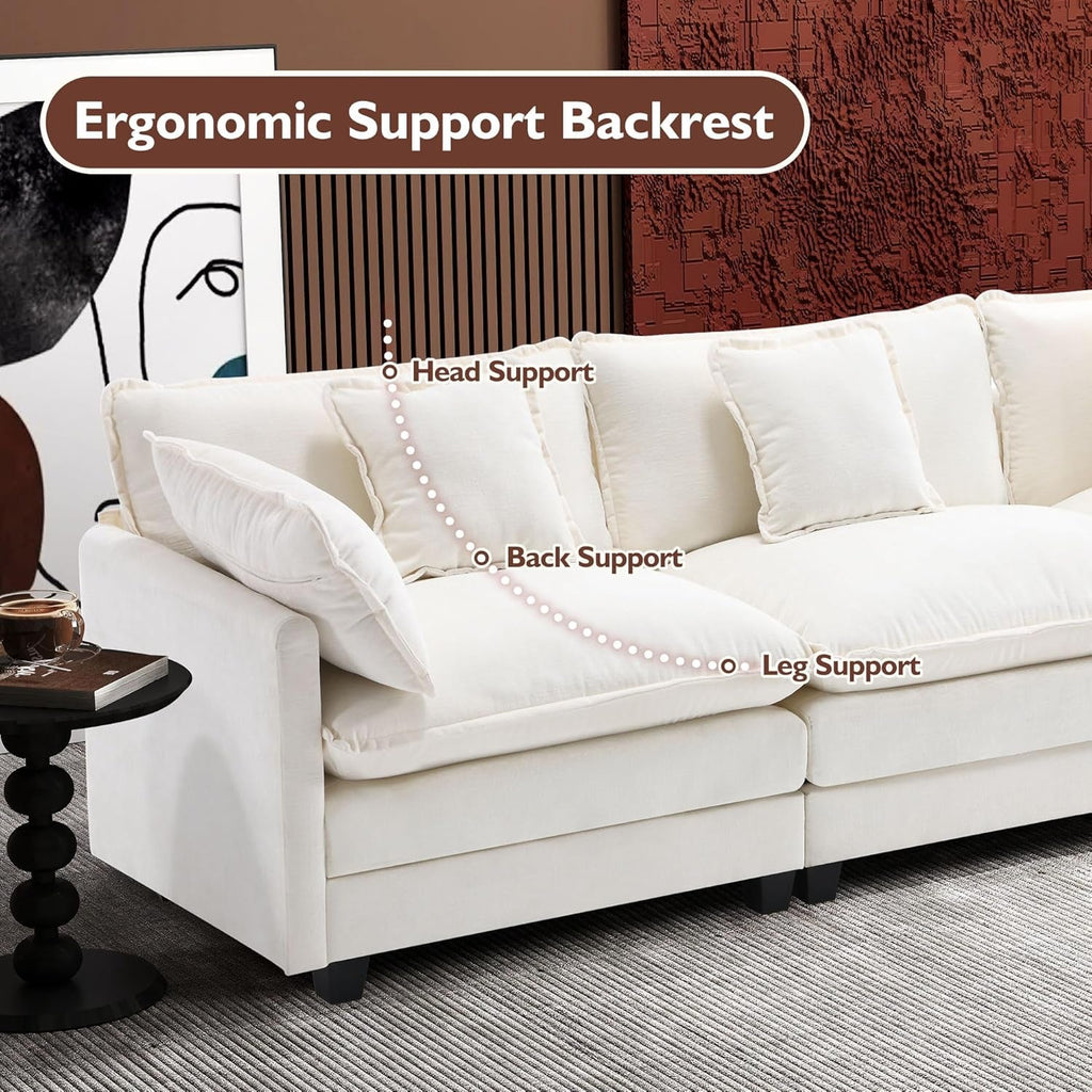 111.4 Inch 3 Seater Cloud Sofa Modular Sectional Couch Beige With Breathable Chenille Fabric