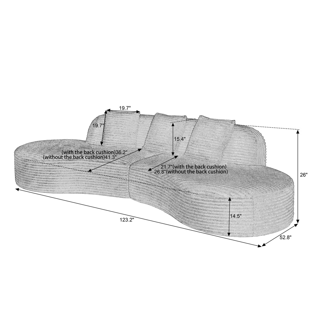 Sectional Sofa Curved Corduroy with Scatter Cushions No Assembly