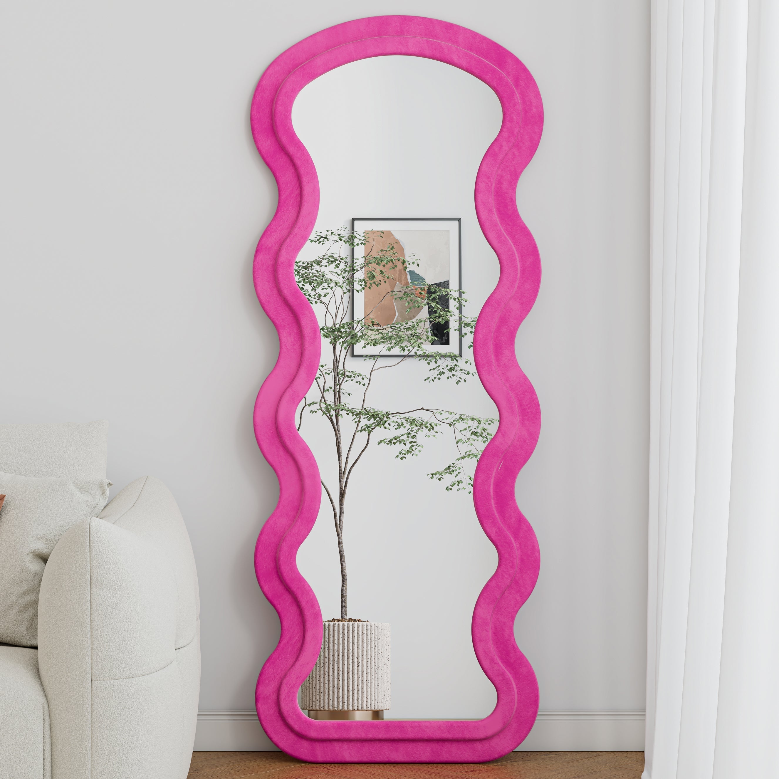 Floor Standing Full Length Mirror Wave Rose Bedroom Living Room Large