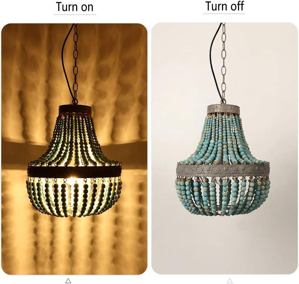 Gray Blue Rustic Wood Bead Chandelier Pendant Light