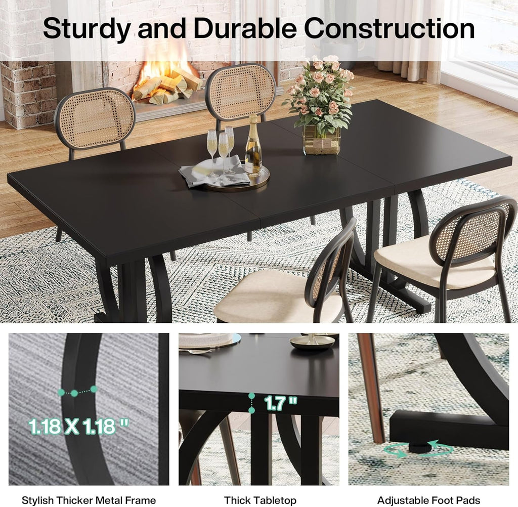 Black Modern Dining Table For Four To Six Rectangular