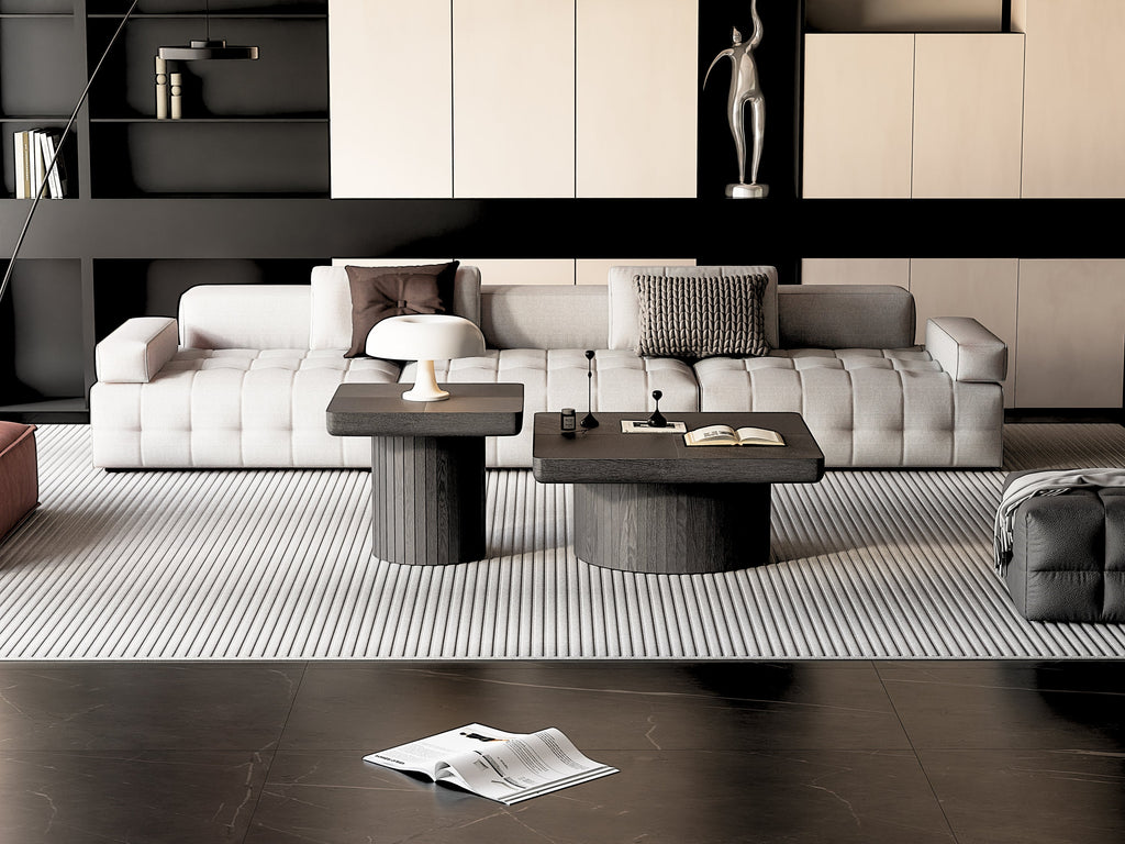 2-Piece Wood Nesting Coffee Tables, Fluted Pedestal, Living Room, Black
