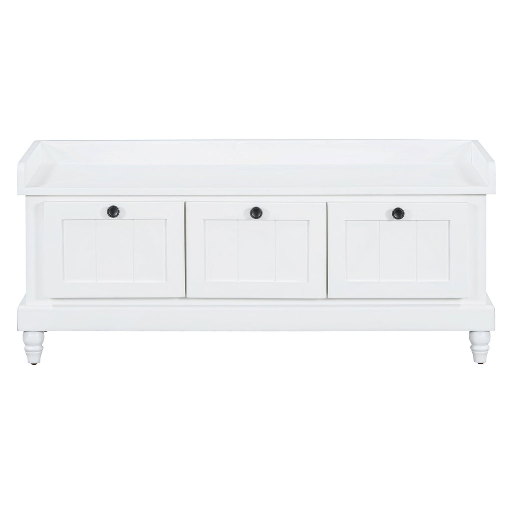 Entry Bench Fluted MDF White Cushioned Seat 3 Drawers 44x16x19 In 220 LB