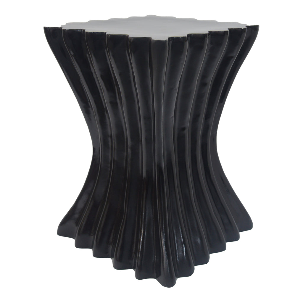Outdoor Wave Design Side Table, Lightweight Concrete Garden Stool, Black