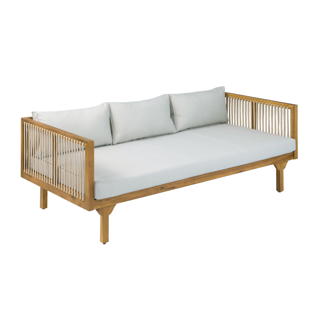Outdoor Patio Set Modern Minimalist 3 Seater Daybed and Teak Finish Coffee Table