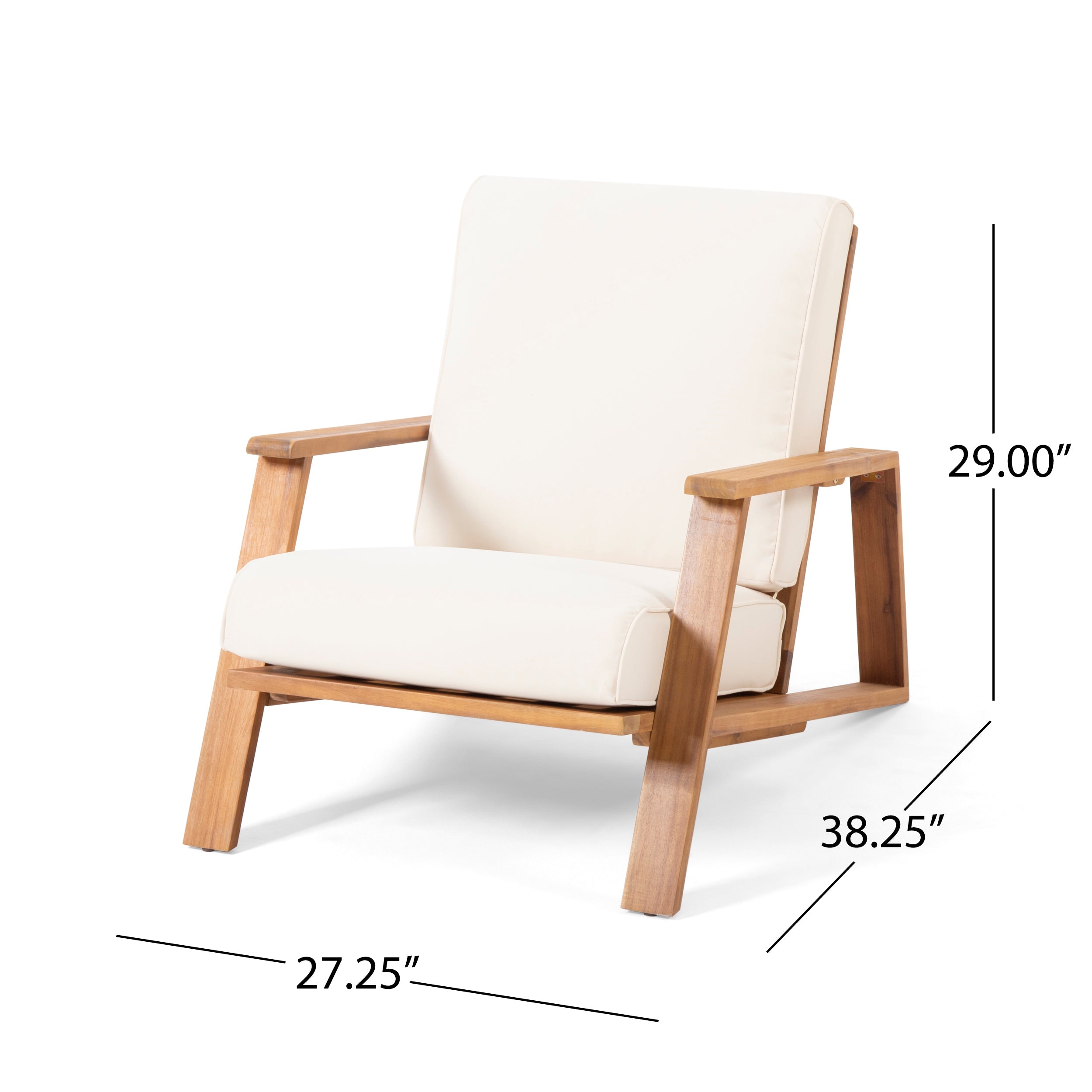 Outdoor Lounge Chair Adirondack Acacia Wood Beige Cushion 400 LB