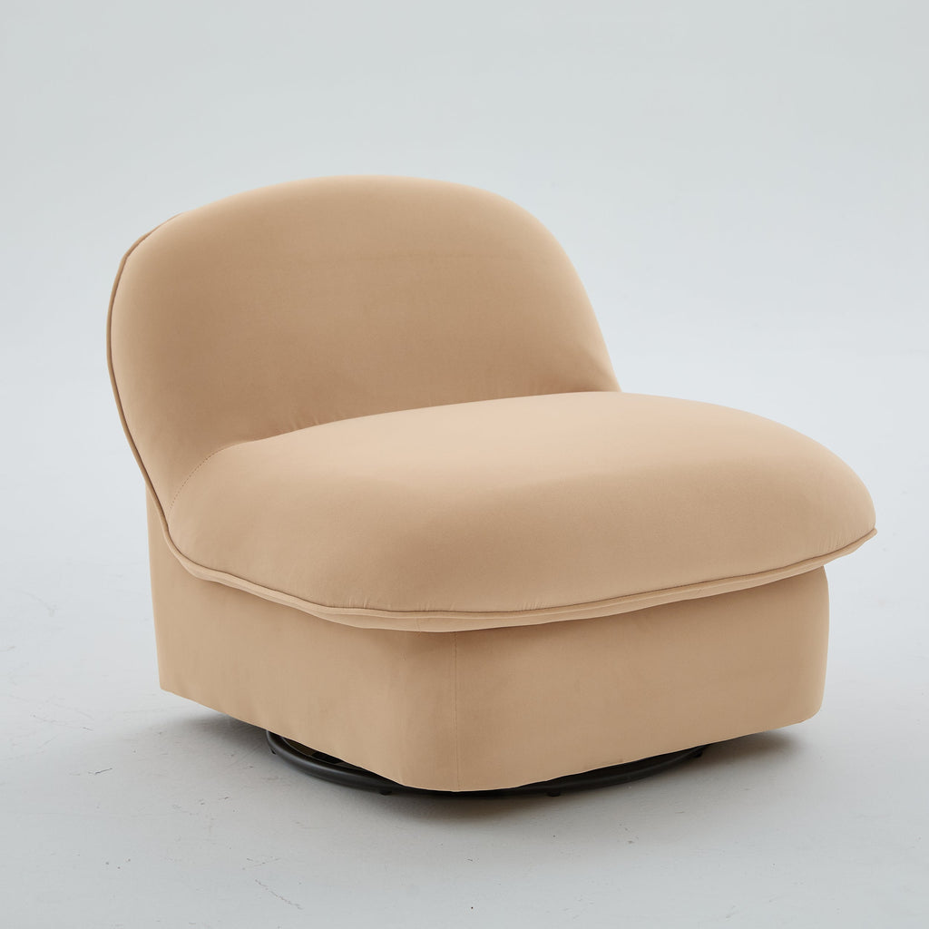 Swivel Accent Chair 360 Degree Khaki Pumpkin-Shape Foam Spring Metal Base