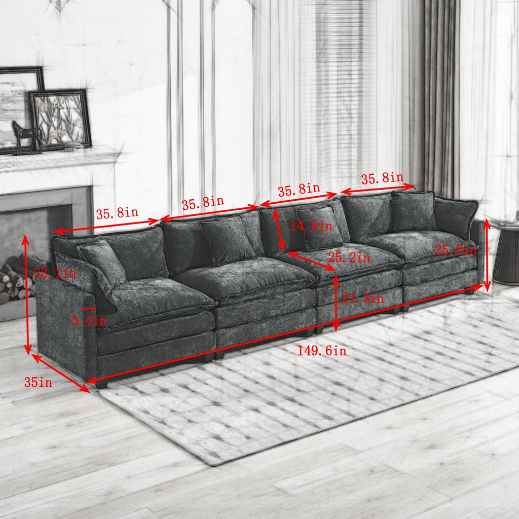 Cloud 4 Seats Sofa (Ottoman is not included) with Chenille Fabric in Beige