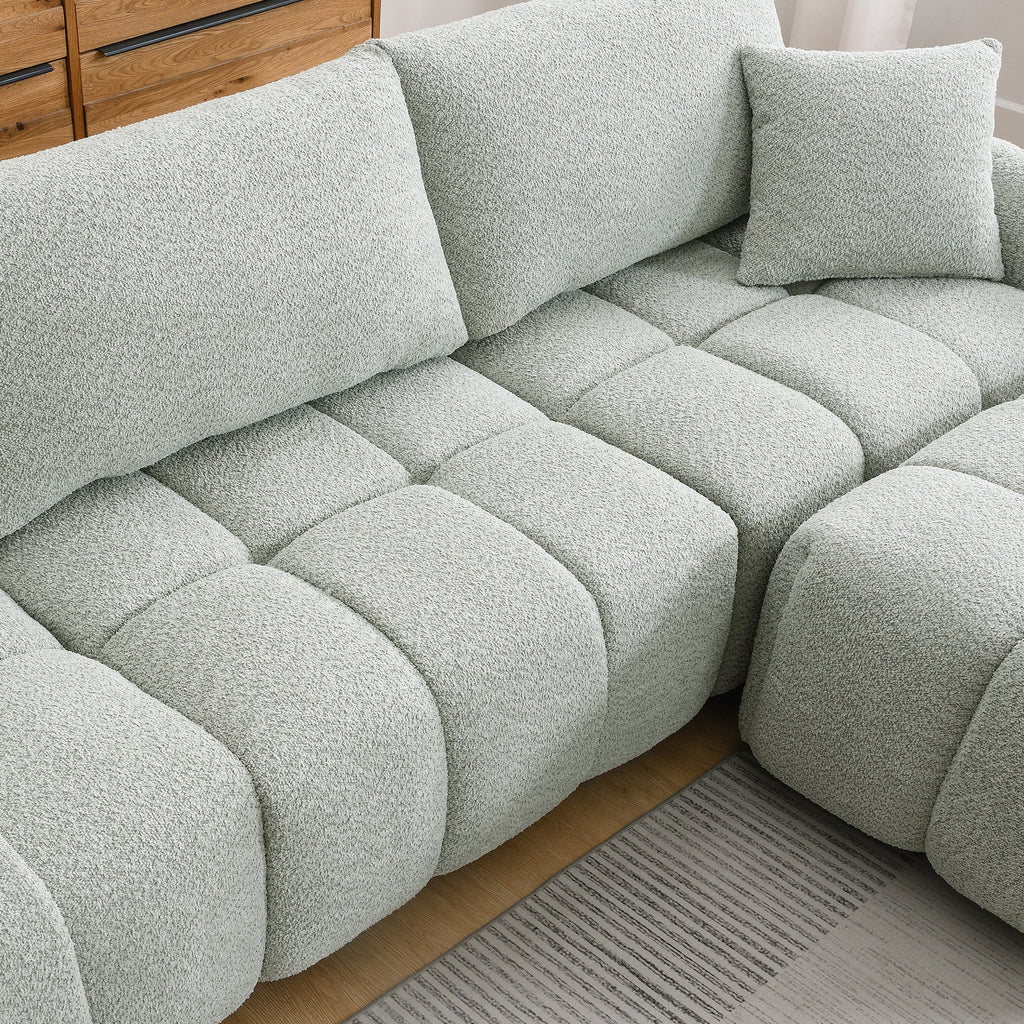 Sectional Sofa L-Shaped Boucle with Movable Ottoman Extra-Large Seat 3 Colors