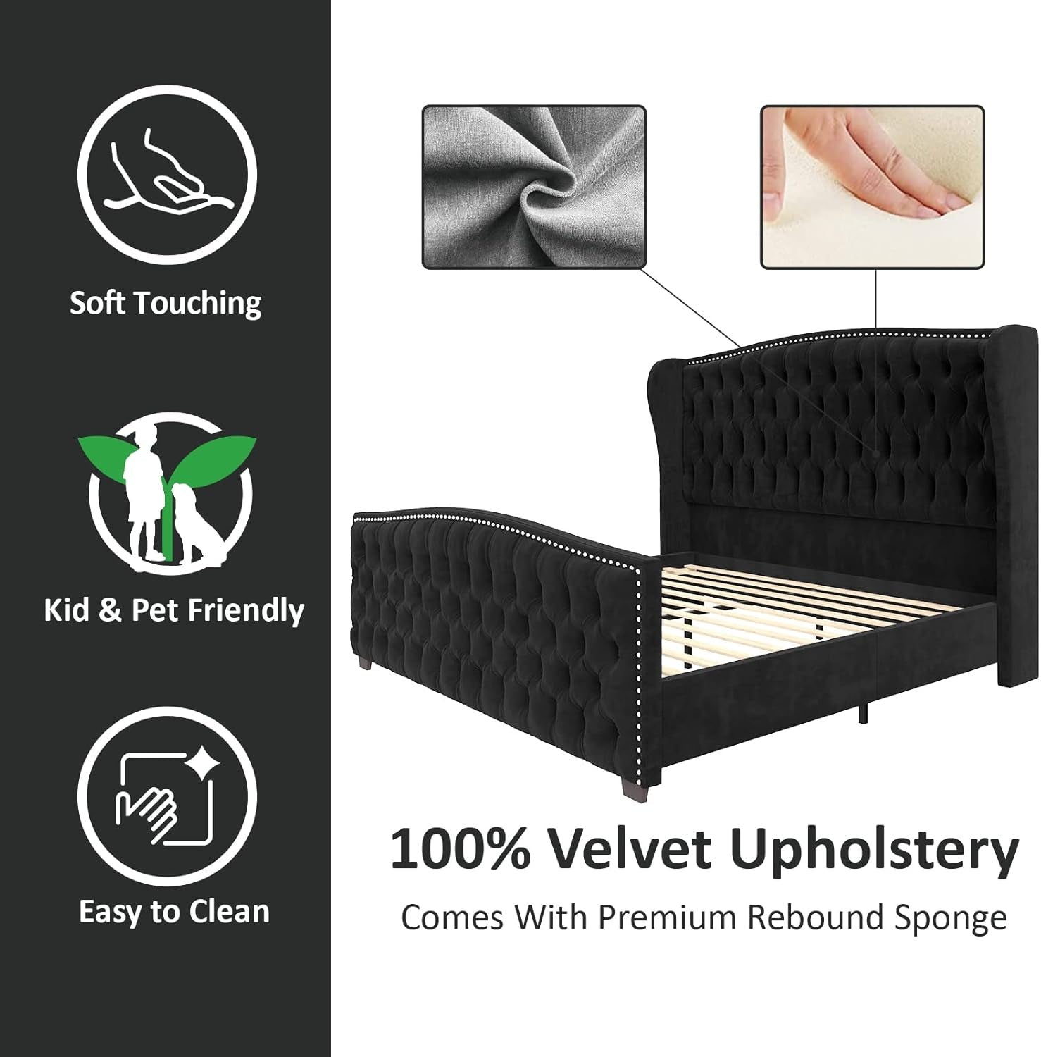 Queen Size Platform Bed Frame With Nailhead Trim Deluxe