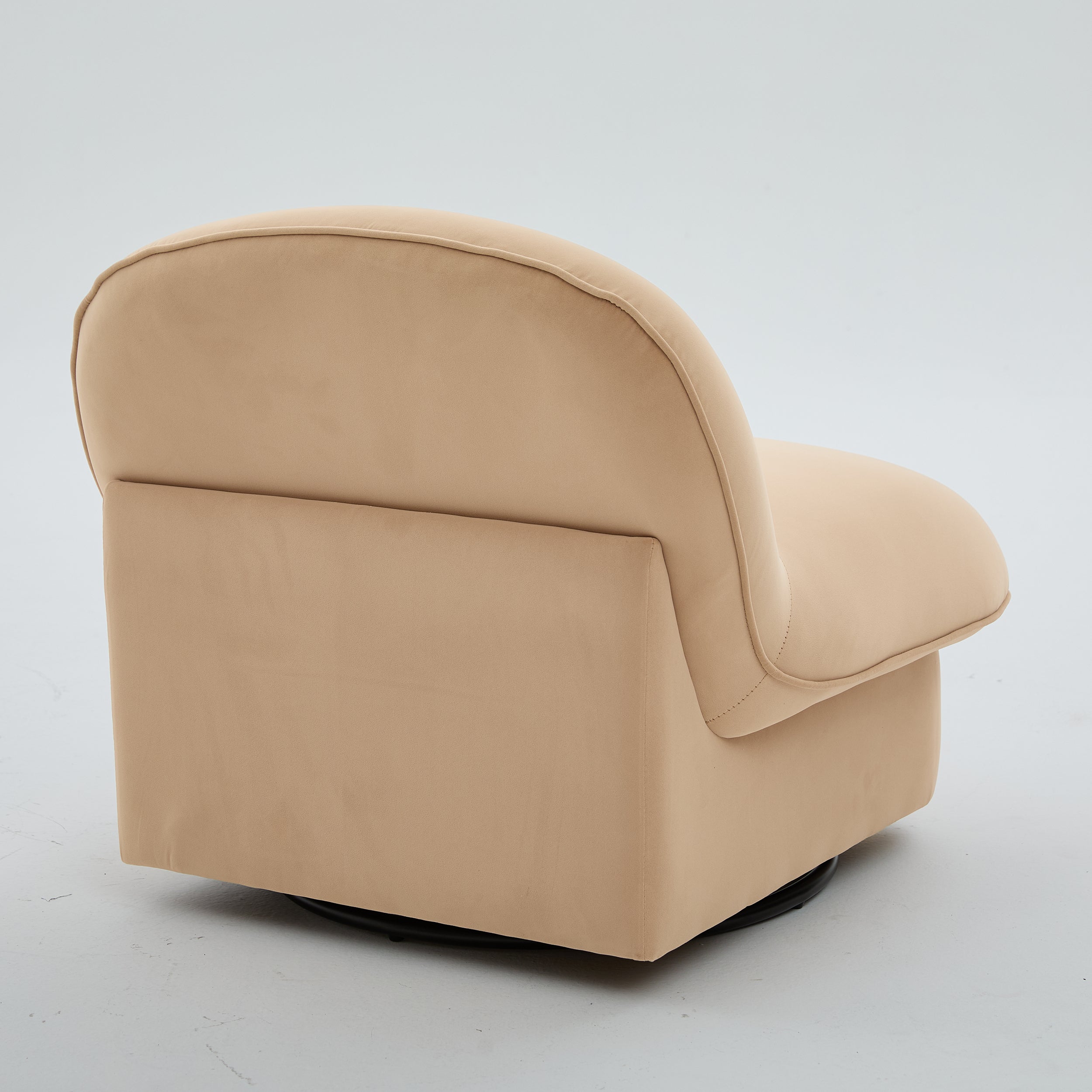 Swivel Accent Chair 360 Degree Khaki Pumpkin-Shape Foam Spring Metal Base