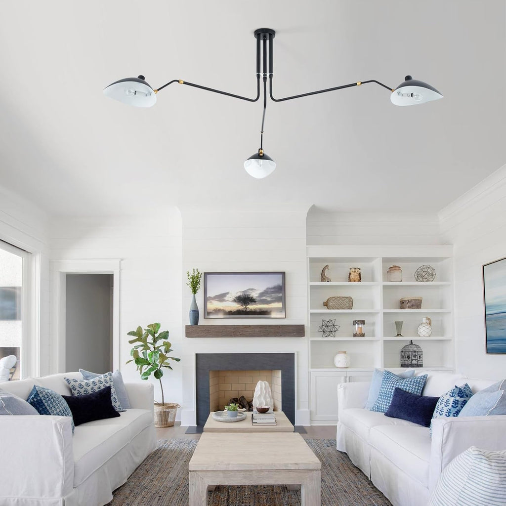 Matt Black Three Arm Adjustable Pendant Light Chandelier