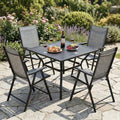 Outdoor Dining Set Metal Black 5 Piece Square Table 4 Folding Chairs Seats 4