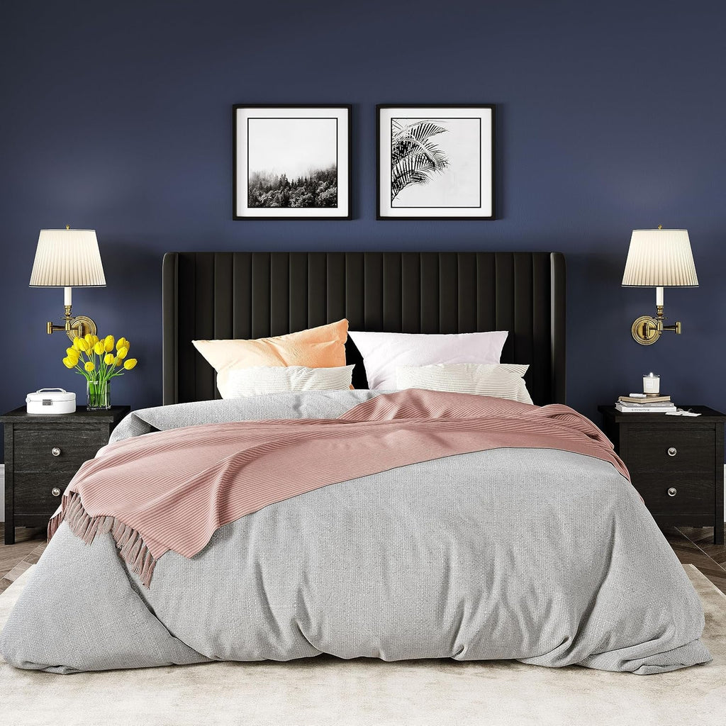 Queen Size Velvet Bed Frame With Wingback Headboard Storage