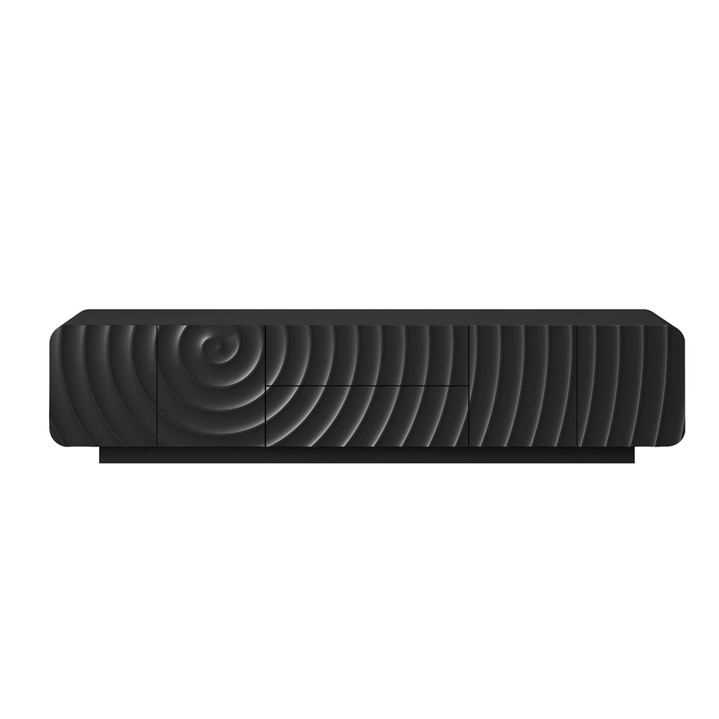 TV Stand Modern Spiral Wave Black MDF Floating Base Fits 85 In TV 70.9 In