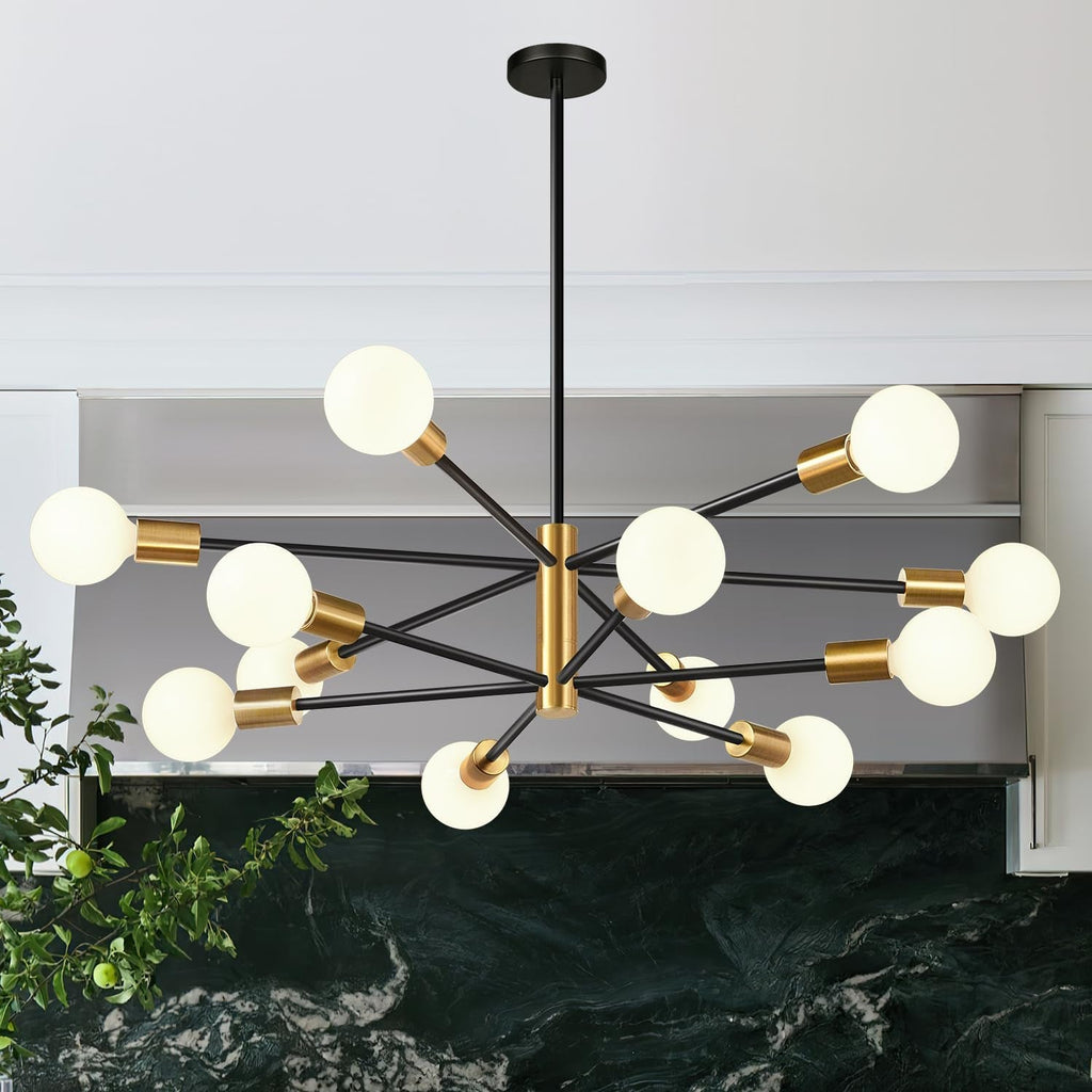 33 Inch Modern Black Gold Chandelier 12 Light Adjustable