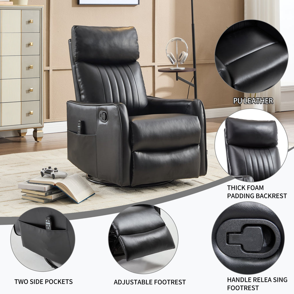 Black Faux Leather Massage Recliner Chair w/ Heat Rocker Swivel