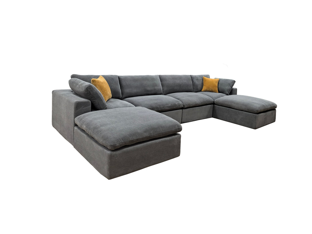 Sectional Sofa Modular Coffee Bean Upholstery with Toss Pillows