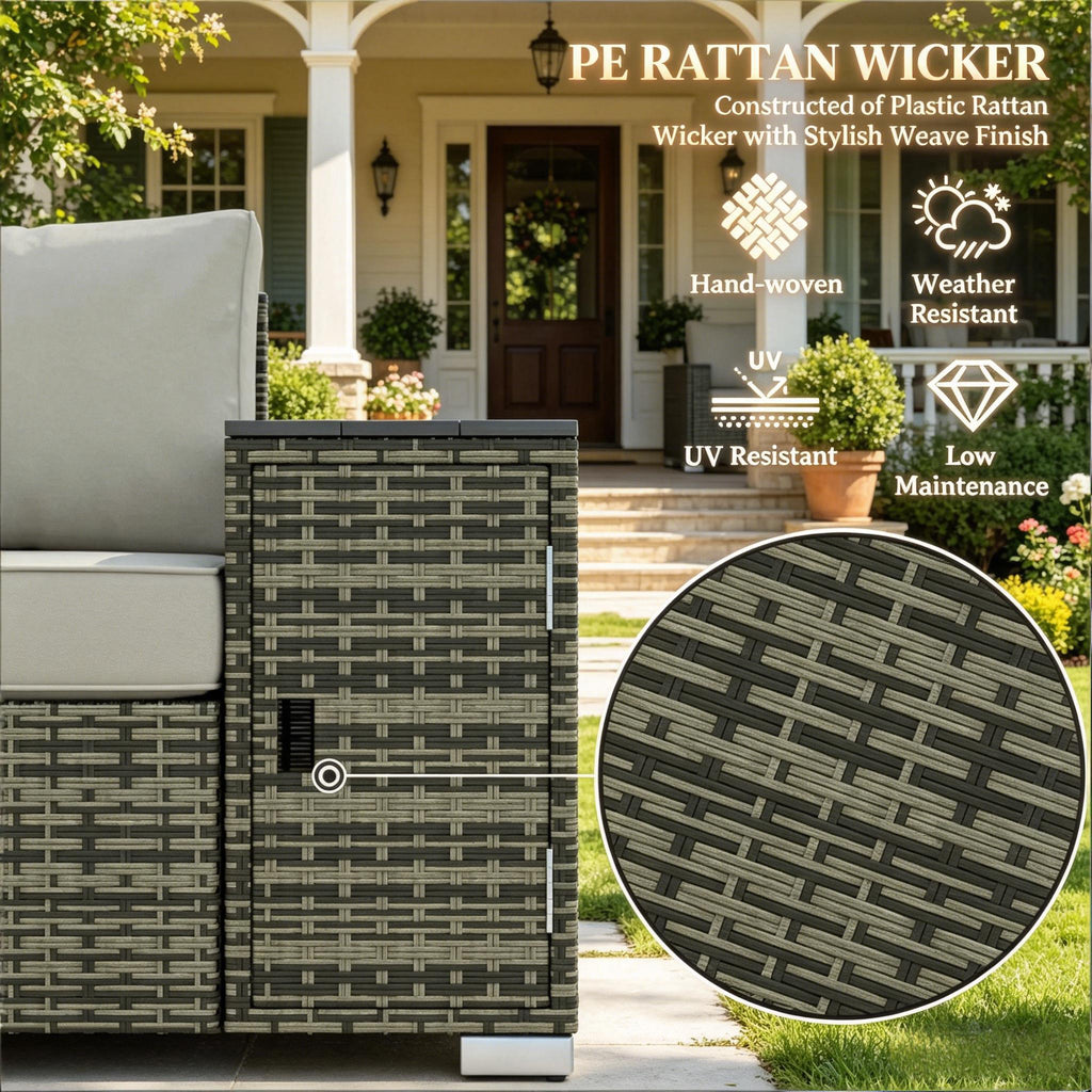 Outdoor Sofa Set Wicker Gray 3 Seat Storage Armrests 794 lb Capacity