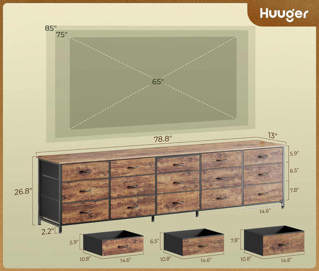 Ultralong 78Inch Dresser With Fifteen Storage Drawers