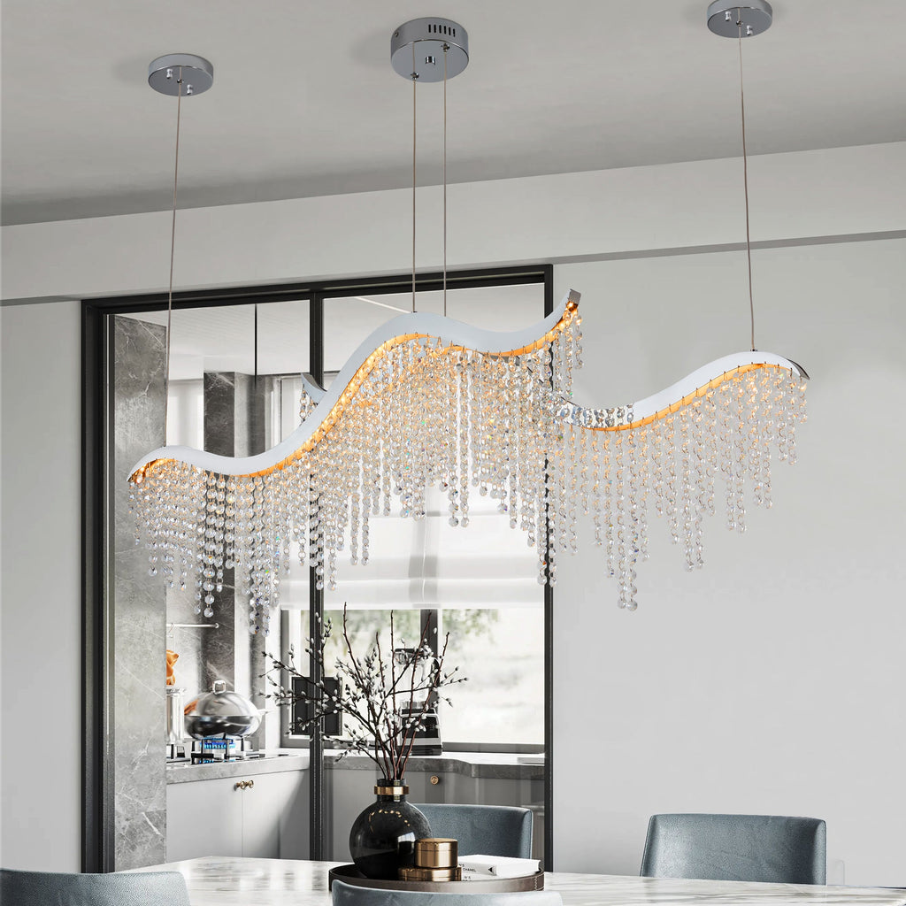 Chandelier Wave LED Crystal 36 In Modern Adjustable Color Temperature