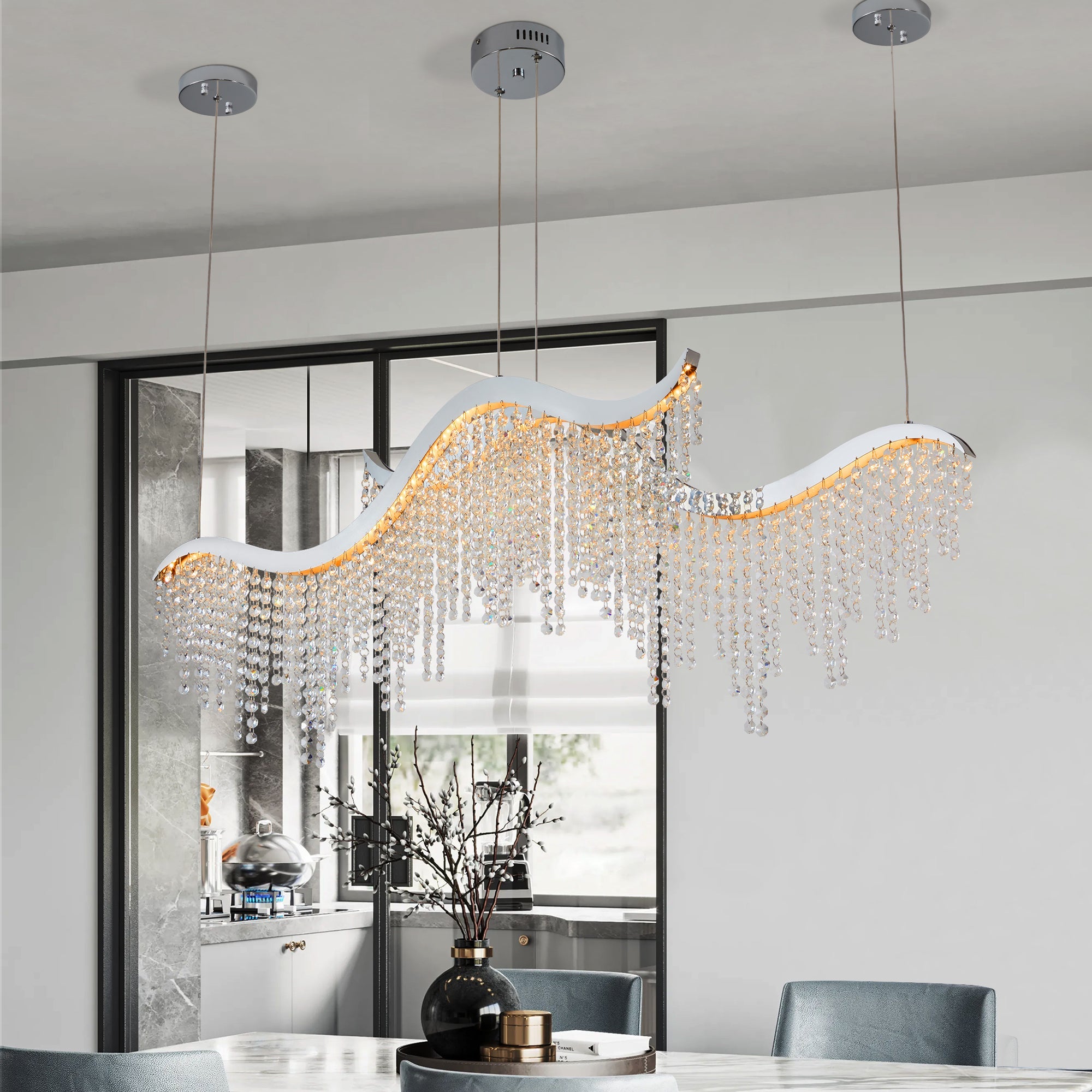 Chandelier Wave LED Crystal 36 In Modern Adjustable Color Temperature