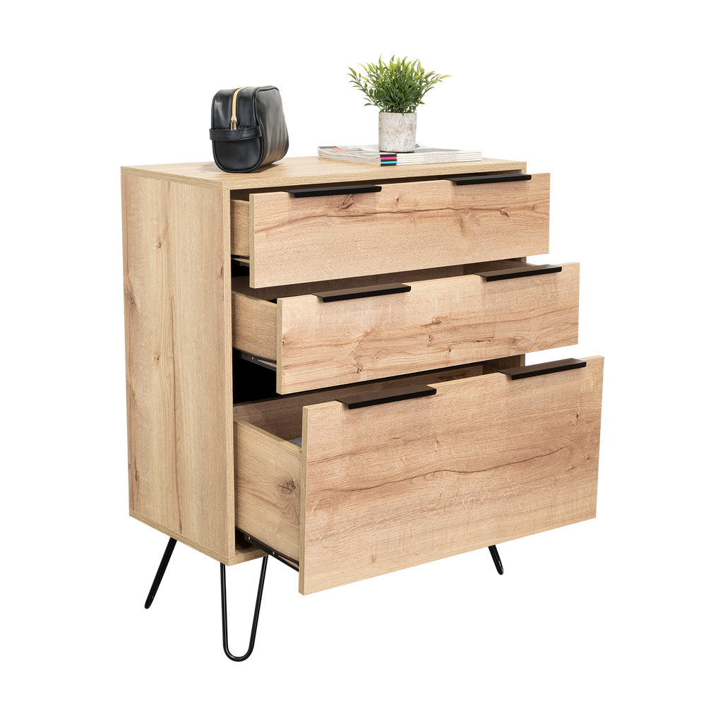 Dresser Modern Set of 2 3-Drawer Beige Particle Board Metal Legs 30.1x35.5 In